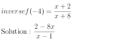 The inverse of f(-4)=(x+2)/(x+8) is (2-8x)/(x-1)